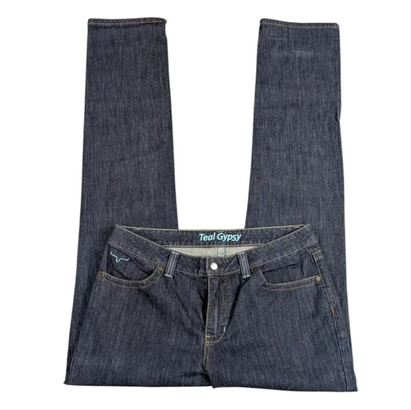 Kimes Ranch Teal Gypsy Straight Jeans Made USA Western Denim 16/38 J1842